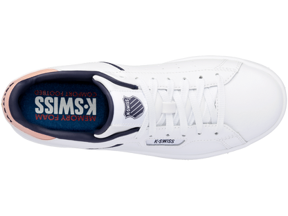 96347-145-M | WOMENS CLEAN COURT II CMF | WHITE/GRAYSTONE/PEACH NECTAR